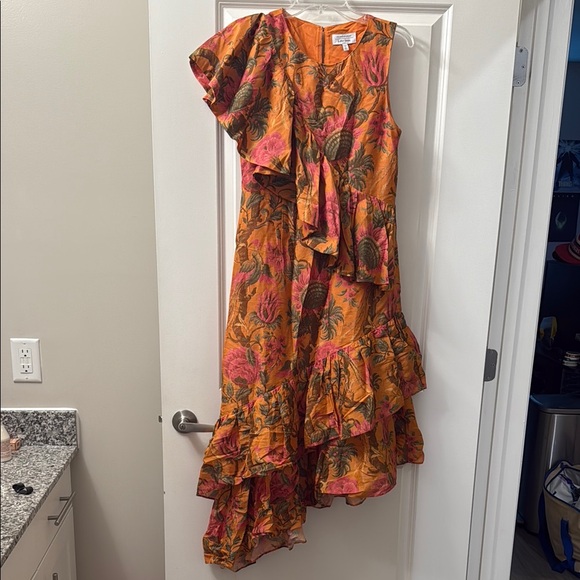 & Other Stories Asymmetrical Ruffle Dress in Orange and Pink Floral - Picture 6 of 12